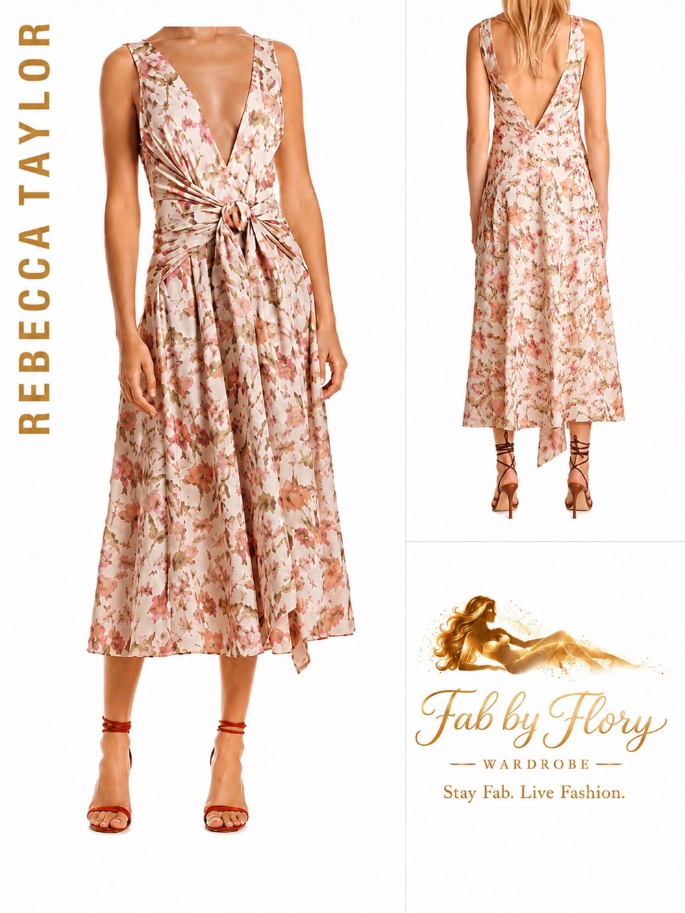 Rebecca Taylor Cotton Floral Tie-Front Midi Dress ⭐
